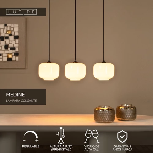 Lucide MEDINE - Lámpara colgante - 3xE27 - Ópalo - USP